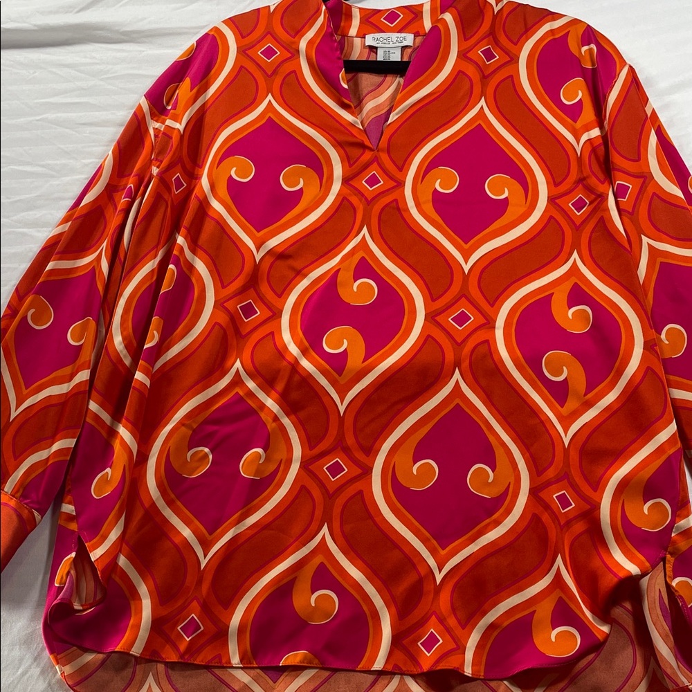 Rachel Zoe Orange‎ & Fuchsia Geometric Silk Tunic